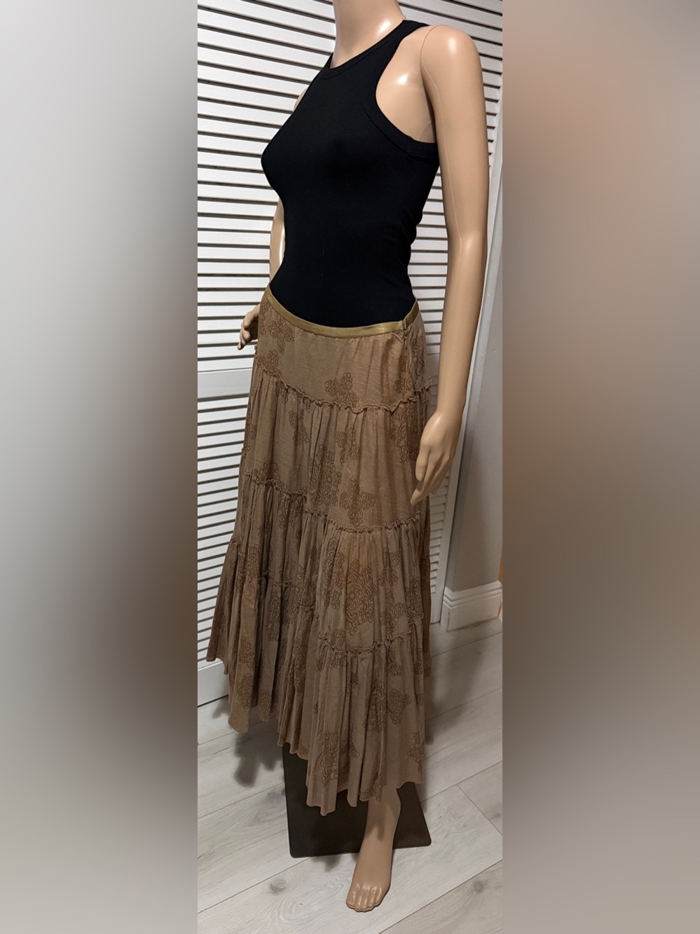 Tommy Bahama Silk Blend Tiered Maxi Skirt Bronze Taupe Boho Luxe Statement Piece